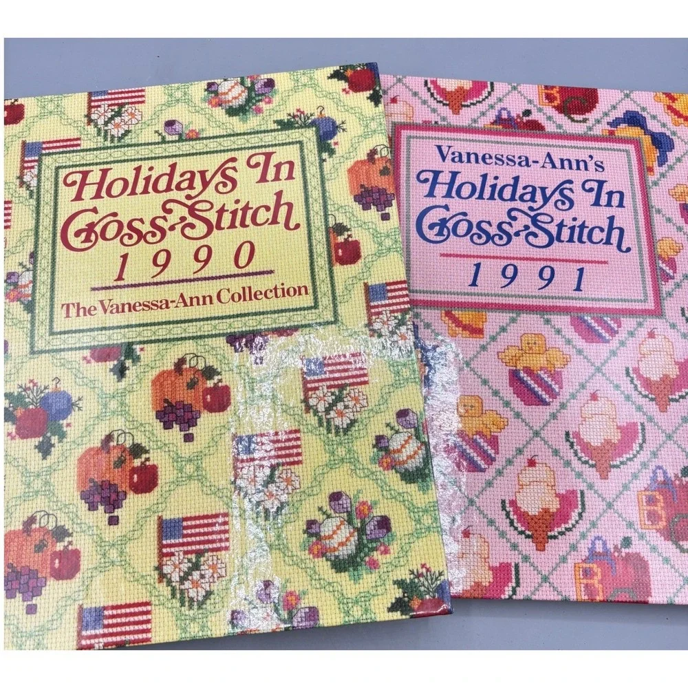 Vanessa-Ann Collection Holidays In Cross-Stitch 1990 1991 Hardcover Book Set 2pc